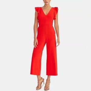 Ruffled-Sleeve Cropped Jumpsuit